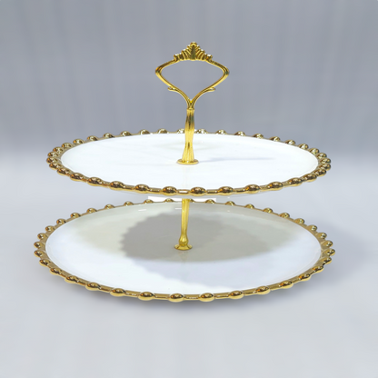 حامل معجنات سيراميكي أنيق مكون من طبقتين مع قاعدة من الحديد – لمسات ذهبية