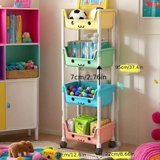 4 Tier Plastic Rolling Storage Rack with Wheels, Multipurpose Stacking Mobile Shelf Unit Tower for Kitchen, Bathroom, Laundry, Home Office