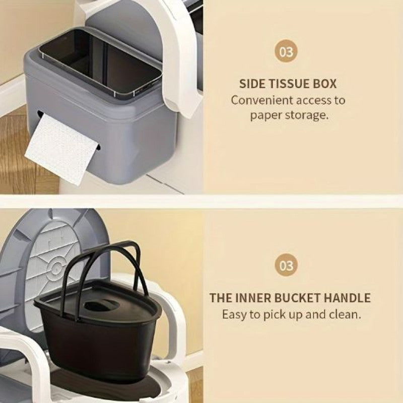 1pc Portable Bedside Commode Toilet for Elderly - Plastic, Full-Surround Non-Slip, Armrests, Double Layer Odor Seal, Convenient for Shower and Bath