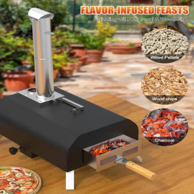 Portable Outdoor Pizza Oven Black Enamel coated Wood Charcoal Fired BBQ Oven