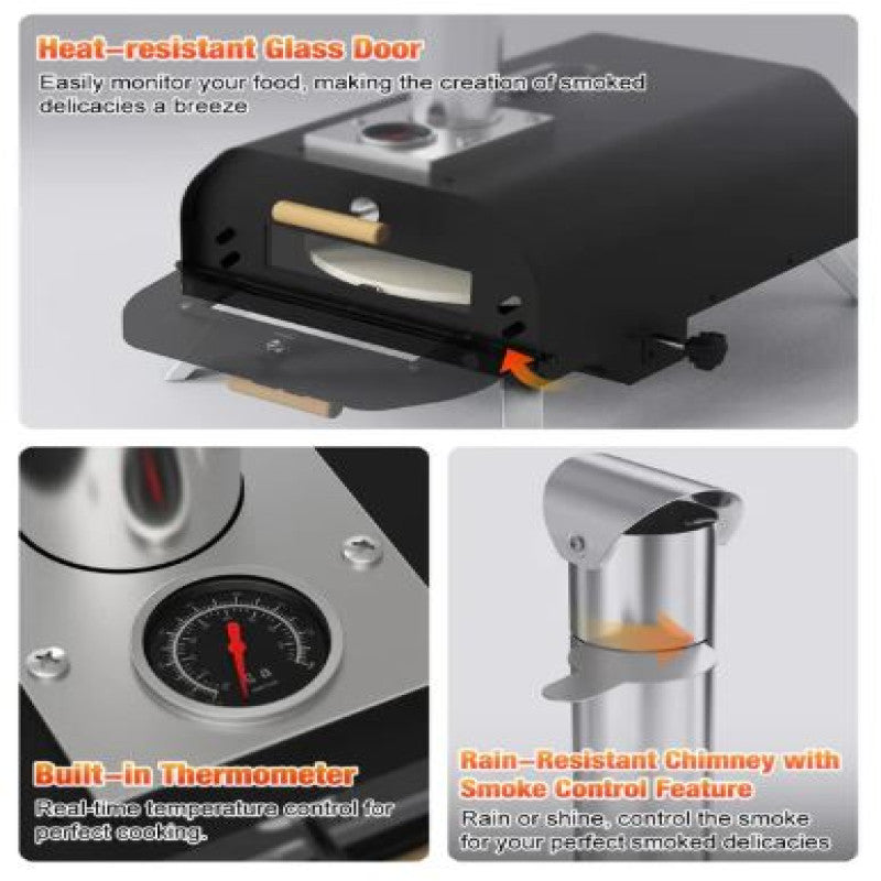 Portable Outdoor Pizza Oven Black Enamel coated Wood Charcoal Fired BBQ Oven