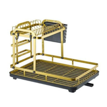 رف تجفيف الأطباق الفاخر المكون من مستويين