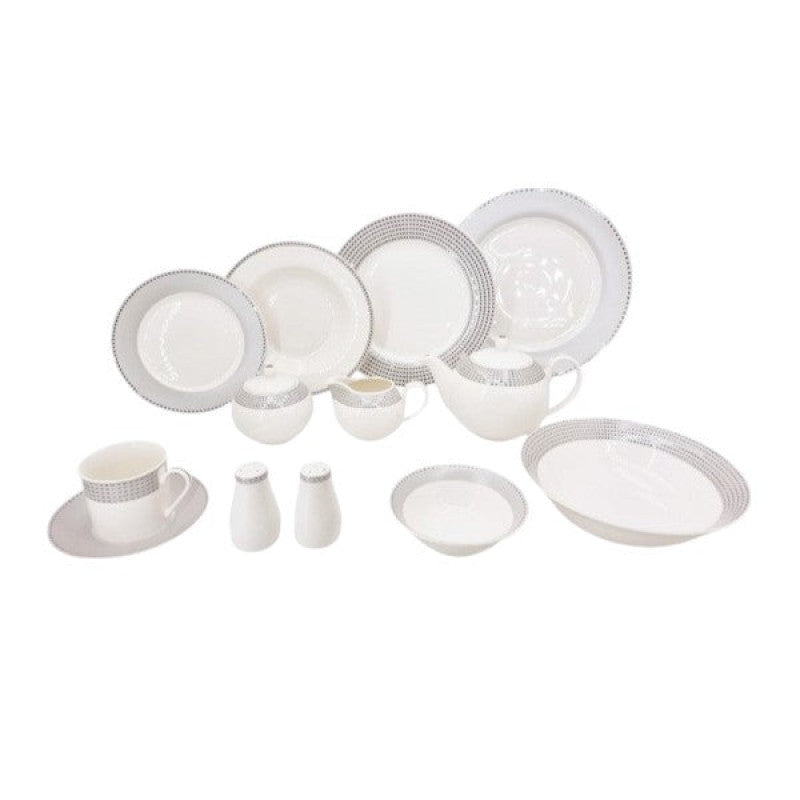 GrayBorder 47P Dinner Set – Elegant Full Crockery Collection | Premium Ceramic Tableware