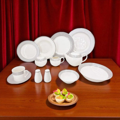 GrayBorder 47P Dinner Set – Elegant Full Crockery Collection | Premium Ceramic Tableware