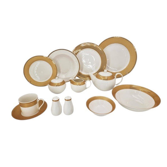 Gold-Dot Borders 47Pcs Dinner Set – Elegant Full Crockery Collection | Premium Ceramic Tableware