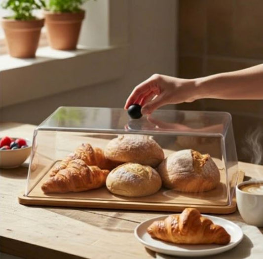 Rectangle Cake Stand with Lid, Bamboo Cake Stand with Dome, Dessert Display Stand with Acrylic Cover for Cheese, Pie, Chips & Dips, Serving Platter with Cover for Kitchen/Party/Wedding/Birthday