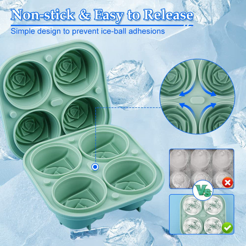 Rose Ice Cube Tray, Silicone Ice Cube Mold (Built-in Funnel), Large Rose Ice Cube Tray