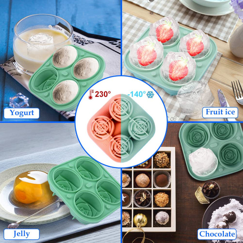 Rose Ice Cube Tray, Silicone Ice Cube Mold (Built-in Funnel), Large Rose Ice Cube Tray