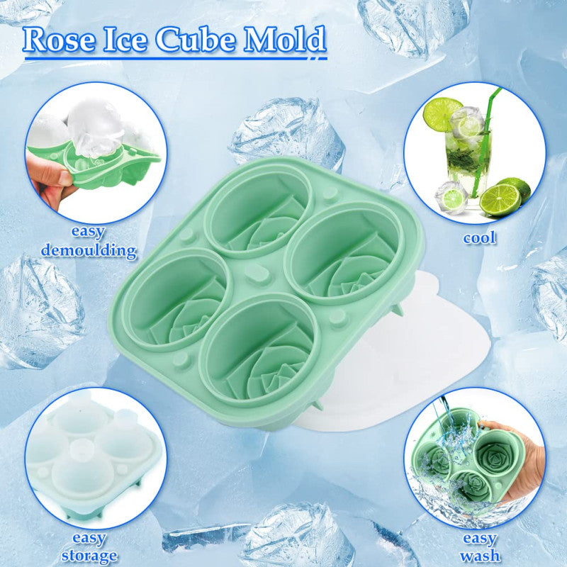 Rose Ice Cube Tray, Silicone Ice Cube Mold (Built-in Funnel), Large Rose Ice Cube Tray