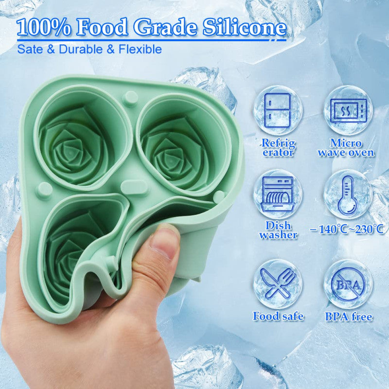 Rose Ice Cube Tray, Silicone Ice Cube Mold (Built-in Funnel), Large Rose Ice Cube Tray