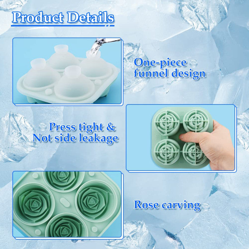 Rose Ice Cube Tray, Silicone Ice Cube Mold (Built-in Funnel), Large Rose Ice Cube Tray
