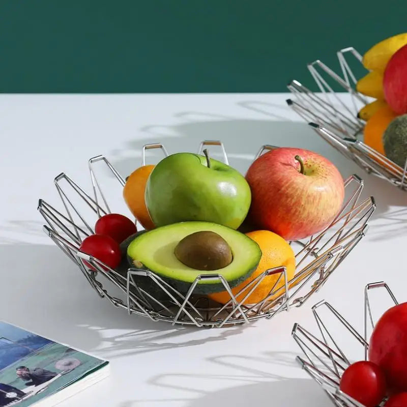 Foldable Stainless Steel Fruit Bowl – Large Capacity Wire Basket