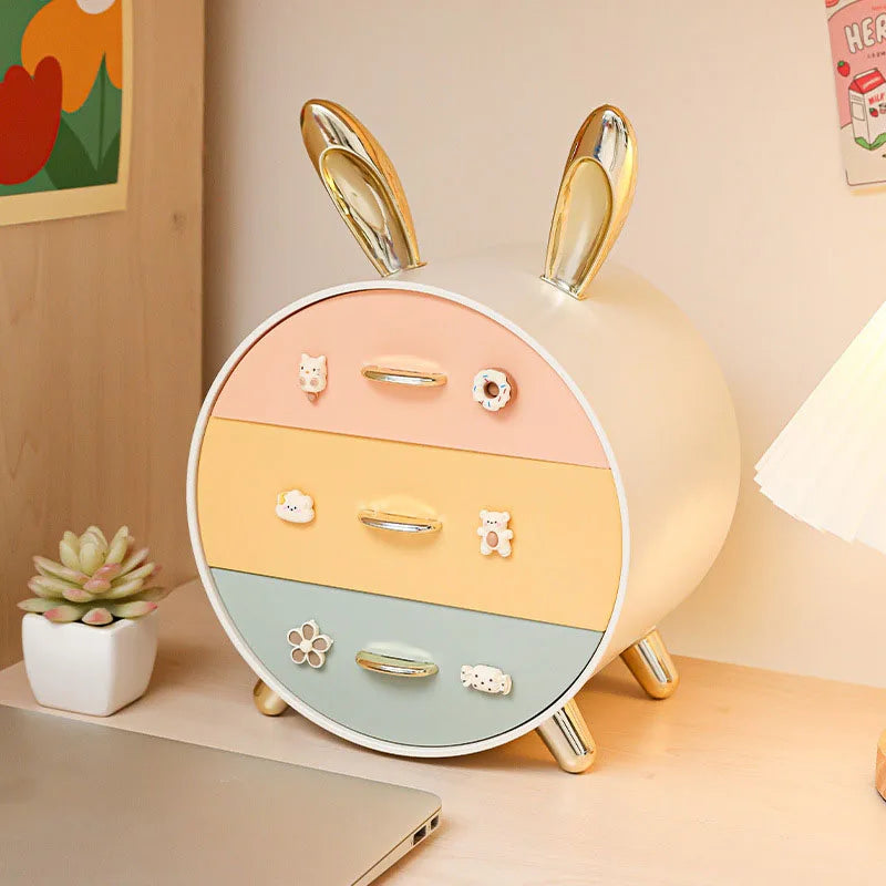 Cartoon Bunny Hairpin Storage Box – Multi-Layer Desk Organizer