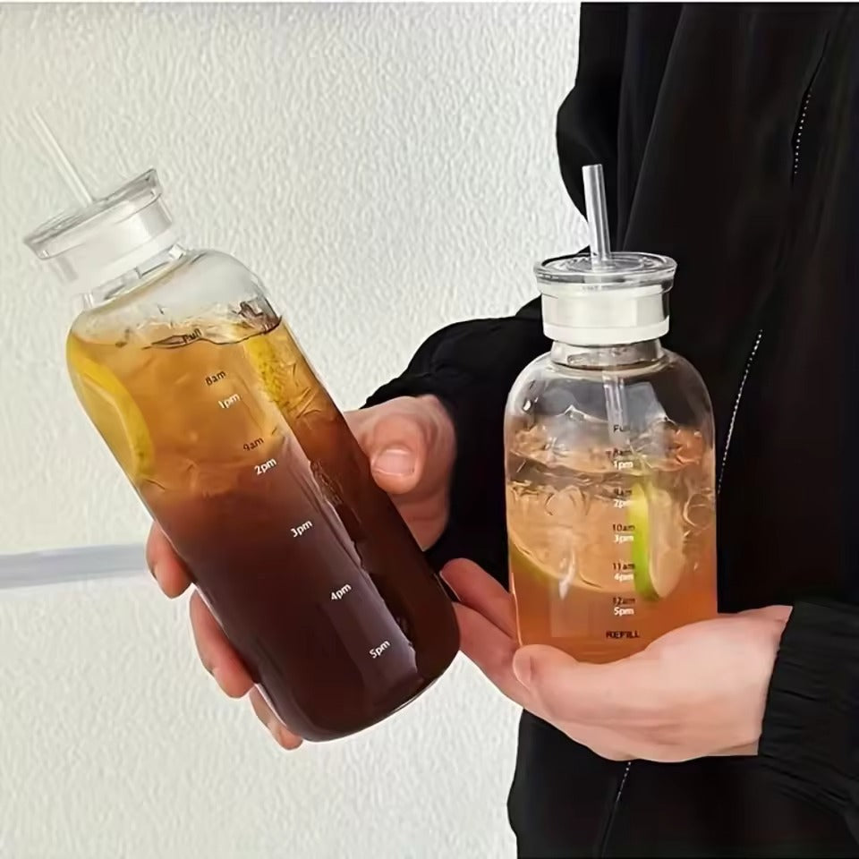 Transparent Glass Water Bottle With Straw