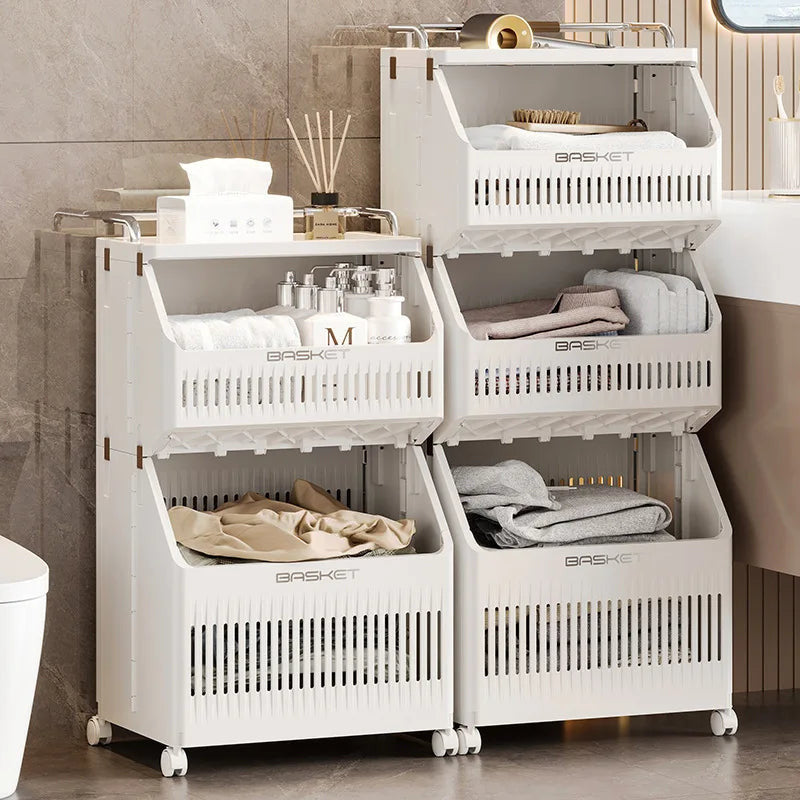 Multi-Layer Laundry Basket with Wheels | Rolling Dirty Clothes Hamper for Bathroom & Bedroom Storage