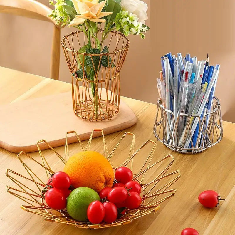 Foldable Stainless Steel Fruit Bowl – Large Capacity Wire Basket