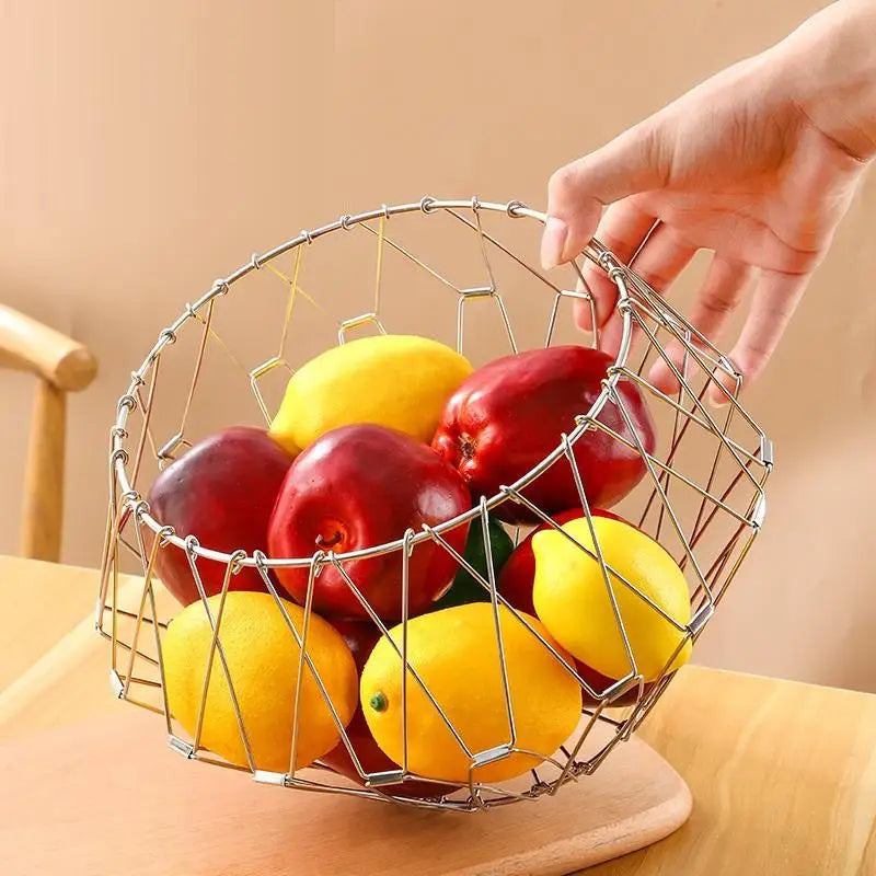 Foldable Stainless Steel Fruit Bowl – Large Capacity Wire Basket