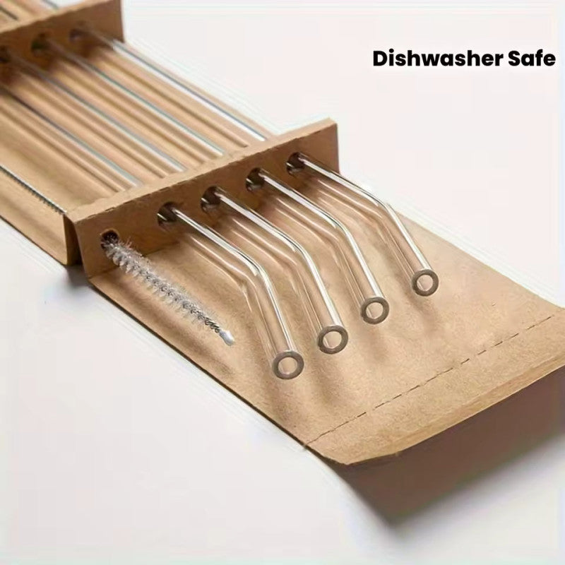 5pcs Reusable Glass Straw Set with Cleaning Brush – Eco-Friendly Drinking Straws