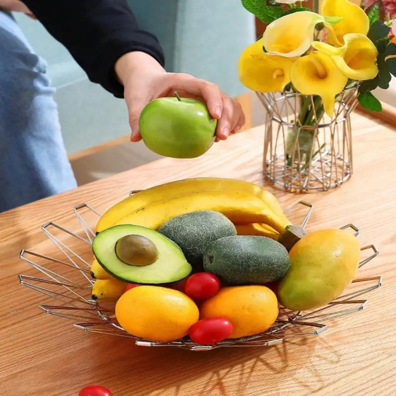 Foldable Stainless Steel Fruit Bowl – Large Capacity Wire Basket
