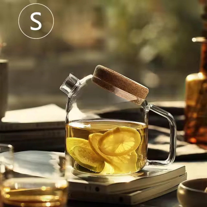 Heat-Resistant Borosilicate Glass Teapot with Cork Lid – Flower Kettle