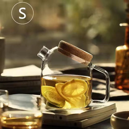 Heat-Resistant Borosilicate Glass Teapot with Cork Lid – Flower Kettle