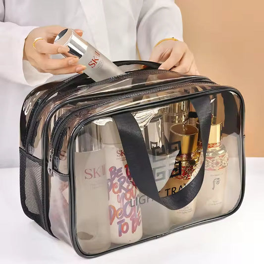 Double Layer Transparent Cosmetic Bag – Large Travel Makeup Organizer