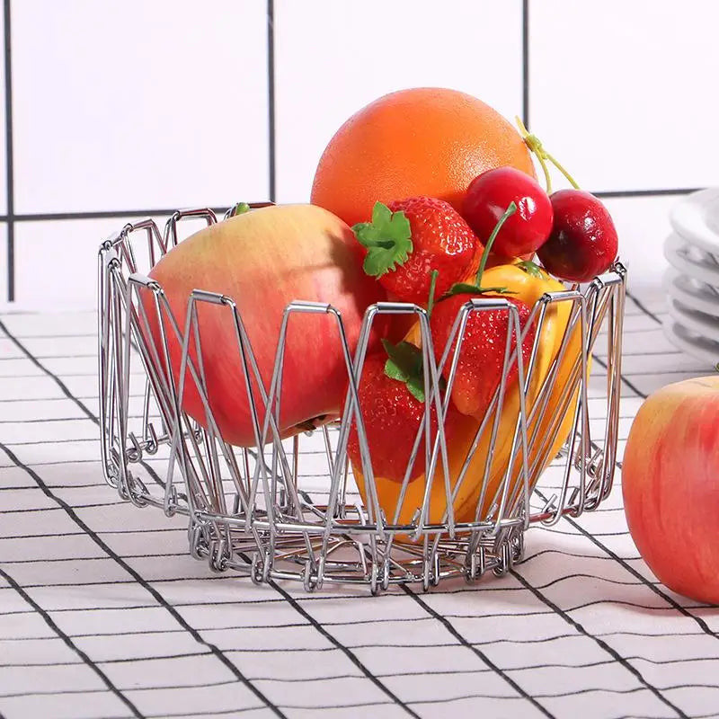 Foldable Stainless Steel Fruit Bowl – Large Capacity Wire Basket