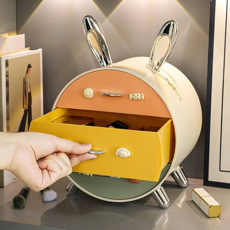 Cartoon Bunny Hairpin Storage Box – Multi-Layer Desk Organizer
