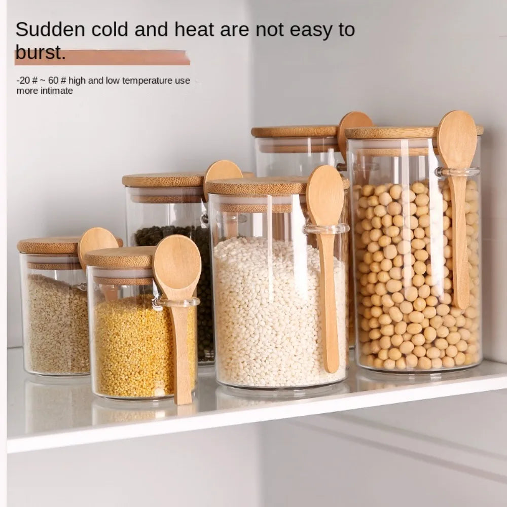 Transparent Airtight Spice & Snack Jars with Lids & Spoons