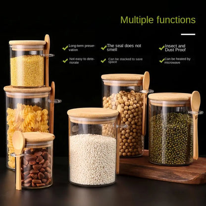 Transparent Airtight Spice & Snack Jars with Lids & Spoons
