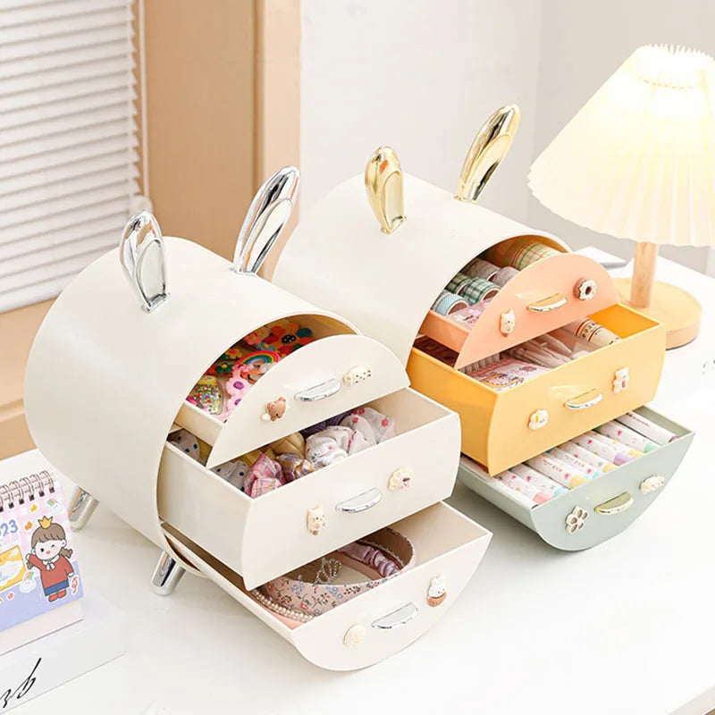 Cartoon Bunny Hairpin Storage Box – Multi-Layer Desk Organizer