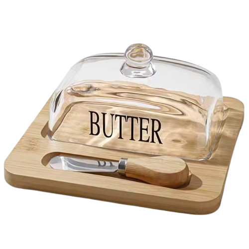 Stylish Wooden Butter Plate With Knife