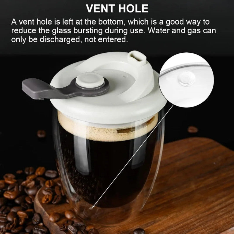 Double Wall Glass with Lid – Heat Resistant Insulated Cup