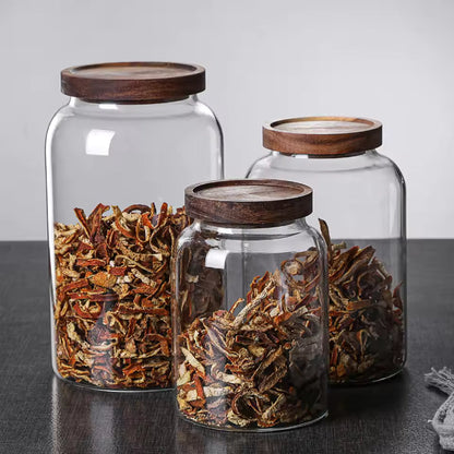 Glass Storage Canister with Airtight Bamboo Lid – Clear Kitchen Jar (1200ml / 2000ml / 2400ml)