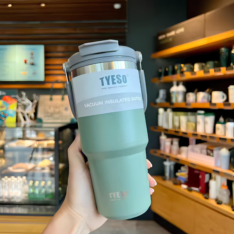 “TYESO® SteelCore Stainless Steel Dual-Lid Tumbler with Top-Handle (900ml) (TS-8828)”