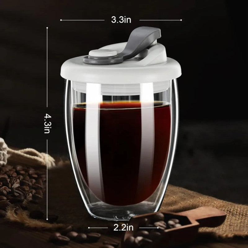 Double Wall Glass with Lid – Heat Resistant Insulated Cup