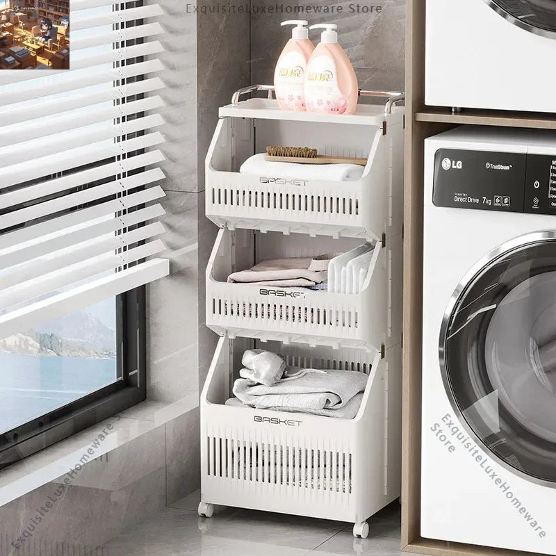 Multi-Layer Laundry Basket with Wheels | Rolling Dirty Clothes Hamper for Bathroom & Bedroom Storage