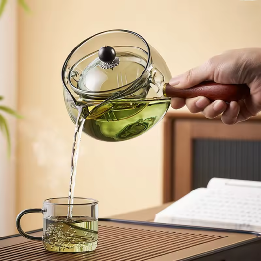 Elegant Glass Tea Infuser Pot with Wooden Handle – Premium Tea Brewing | Adornia.pk