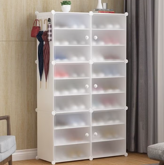 Shoe Rack Hinge Door Black, White - 4 Layer, 6 Layer