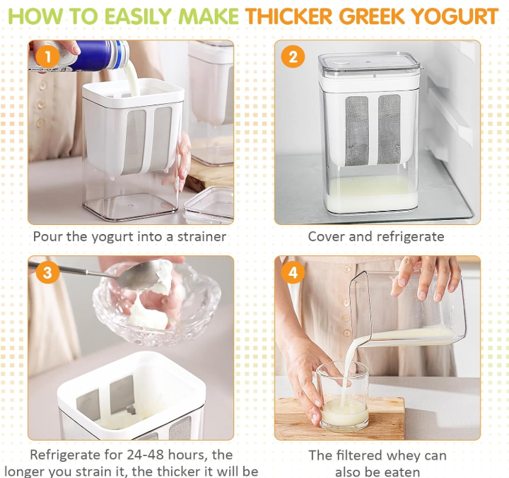 1100ml Yogurt Filter with Ultra-Fine Mesh Strainer – Greek Yogurt Maker & Nut Milk Kit