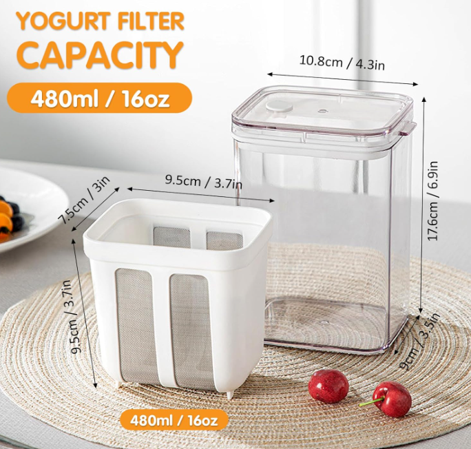 1100ml Yogurt Filter with Ultra-Fine Mesh Strainer – Greek Yogurt Maker & Nut Milk Kit