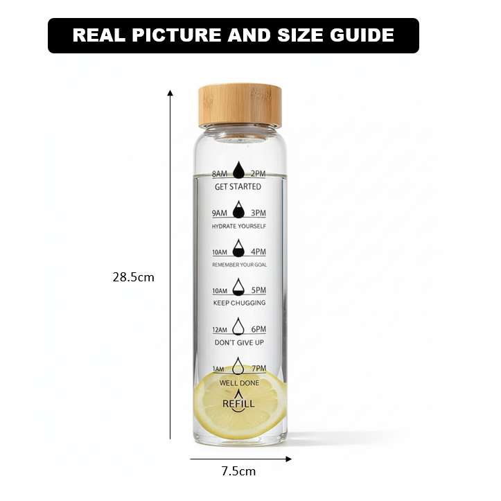HydraMark Glass Bottle with Bamboo Lid & Time Marker