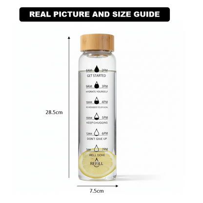 HydraMark Glass Bottle with Bamboo Lid & Time Marker