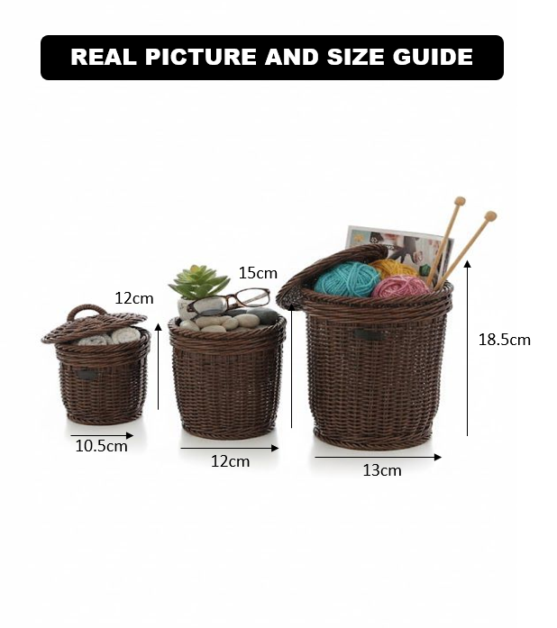 3Pcs Handmade Cylindrical Baskets with Lids (51122) by Ziba