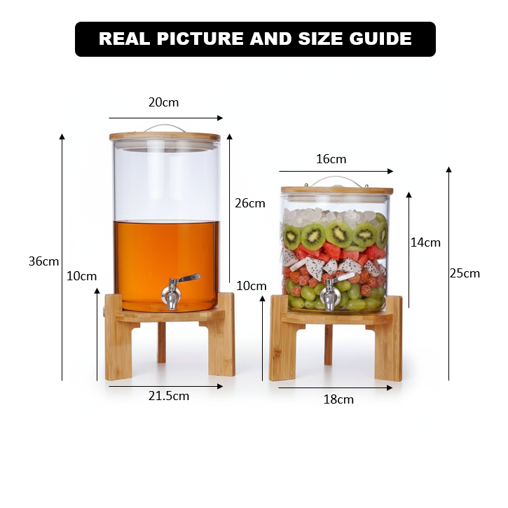 SunriseAmber Glass Dispenser with Airtight Lid and Bamboo Stand