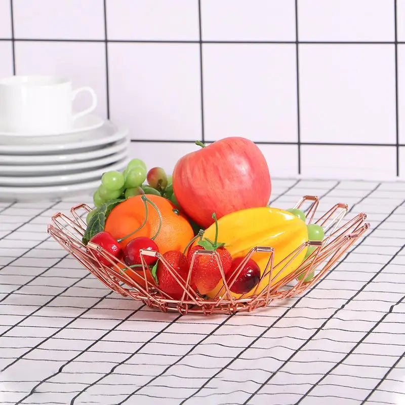 Foldable Stainless Steel Fruit Bowl – Large Capacity Wire Basket