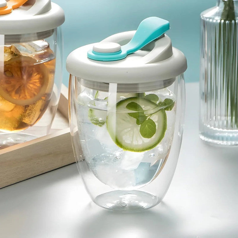 Double Wall Glass with Lid – Heat Resistant Insulated Cup