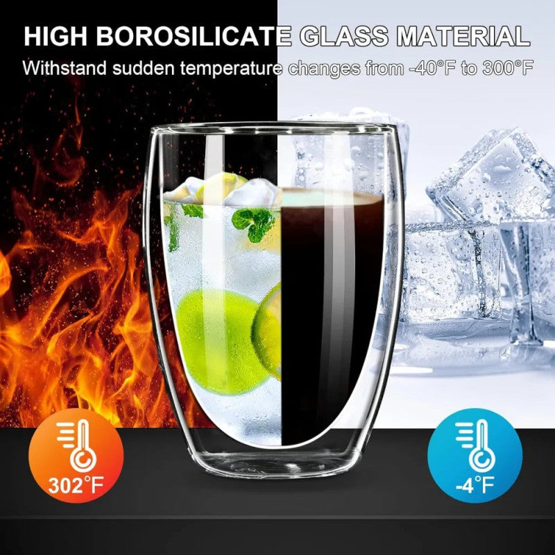 Double Wall Glass with Lid – Heat Resistant Insulated Cup