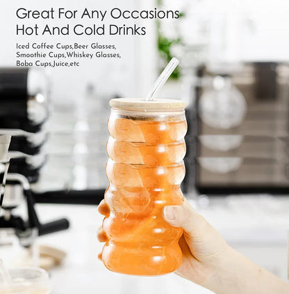 Clear Ripple Glass Cups with Straws – Juice & Cocktail Glasses