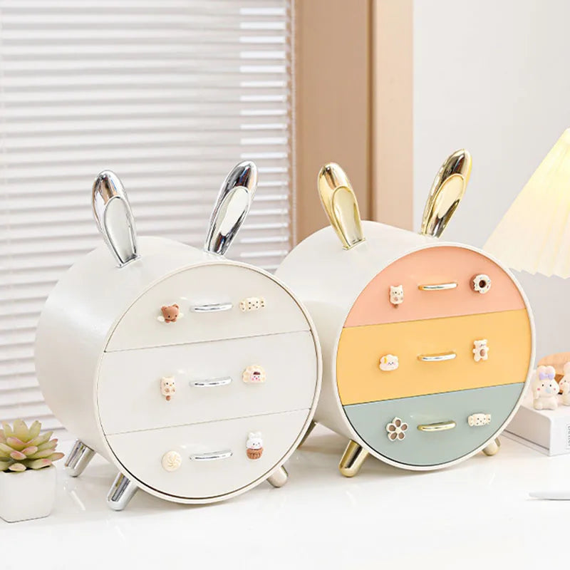 Cartoon Bunny Hairpin Storage Box – Multi-Layer Desk Organizer